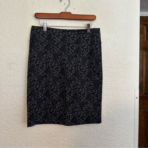 Brixon Ivy Blue Black Lace Overlay PU Trim Lined Rayon Blend Pencil Skirt Medium - Picture 5 of 12